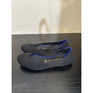 Rothys The Flat Black Blue Trim Women’s Size 7 Round Toe Knit Ballet Flats